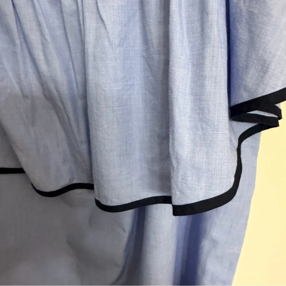 J. Crew Light Blue Off-Shoulder Ruffle Dress with Navy Trim